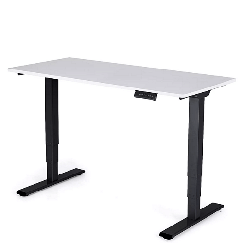 Výškově nastavitelný stůl 1380x650x25 mm, deska bílá, 3segmentová černá podnož