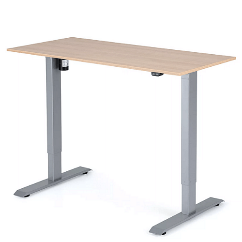 Výškově nastavitelný stůl 1180x600x18 mm, deska dub sorano světlý, 2segmentová šedá podnož 
